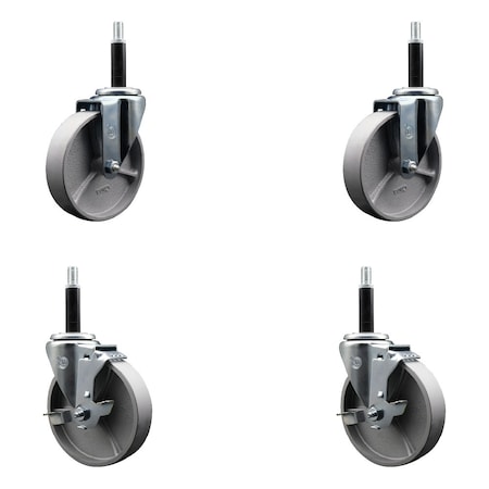 Service Caster 5'' Semi Steel Wheel Swivel 3/4'' Expanding Stem Caster Set 2 Brakes, 4PK SCC-EX20S515-SSR-2-TLB-2-34